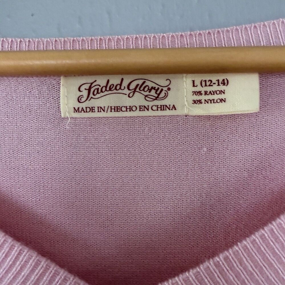 Faded Glory Long Sleeve sweater top V neck L 12-14 Pink casual - Picture 5 of 7